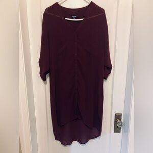 2 for $15 Burgundy Sheer Button-Down Dress